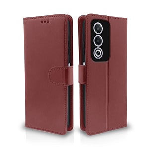 pikkme flip cover leather finish  inside tpu with card pockets  wallet stand and shock proof  complete protection flip case for oppo a3 pro 5g brown