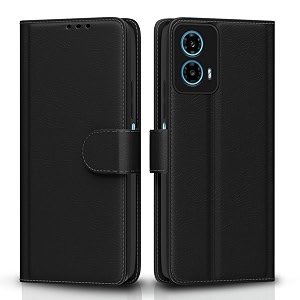 pikkme flip cover leather finish  inside tpu with card pockets  wallet stand and shock proof  complete protection flip case for moto g34  g45 5g black