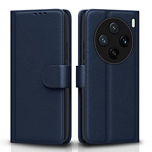 pikkme flip cover leather finish  inside tpu with card pockets  wallet stand and shock proof  complete protection flip case for vivo x200 5gblue