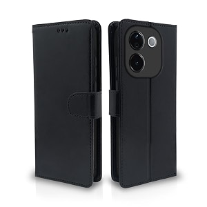 pikkme flip cover leather finish  inside tpu with card pockets  wallet stand and shock proof  complete protection flip case for vivo t3 pro 5g  iqoo z9s pro 5g black