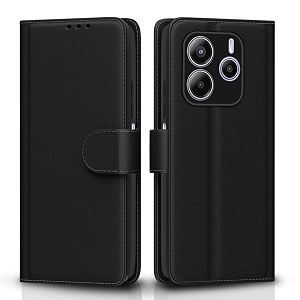 pikkme flip cover leather finish  inside tpu with card pockets  wallet stand and shock proof  complete protection flip case for redmi note 14 5g black