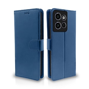 pikkme flip cover leather finish  inside tpu with card pockets  wallet stand and shock proof  complete protection flip case for moto edge 50 neo 5g blue