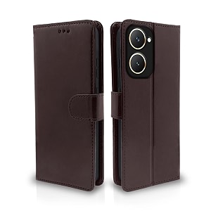 pikkme flip cover leather finish  inside tpu with card pockets  complete protection flip case for vivo y03 4g coffee