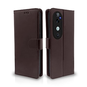 pikkme flip cover leather finish  inside tpu with card pockets  wallet stand and shock proof  complete protection flip case for vivo v40 5g  v40 pro 5g  t3 ultra 5g coffee
