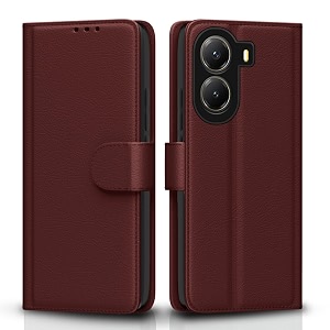 pikkme flip cover leather finish  inside tpu with card pockets  wallet stand and shock proof  complete protection flip case for poco x7 pro 5gbrown