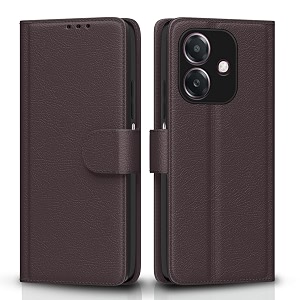 pikkme flip cover leather finish  inside tpu with card pockets  wallet stand and shock proof  complete protection flip case for oppo a3x 5g  a3x 4g  a3 5g coffee