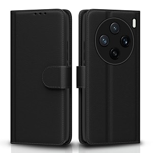 pikkme flip cover leather finish  inside tpu with card pockets  wallet stand and shock proof  complete protection flip case for vivo x200 5gblack