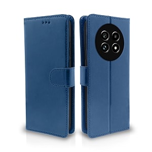 pikkme flip cover leather finish  inside tpu with card pockets  wallet stand and shock proof  complete protection flip case for realme 13 pro 5g  realme 13 pro plus 5g blue