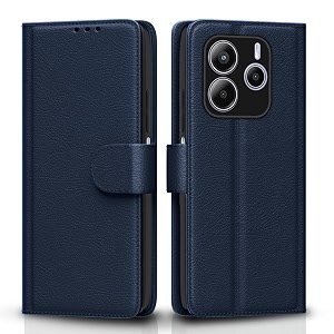 pikkme flip cover leather finish  inside tpu with card pockets  wallet stand and shock proof  complete protection flip case for redmi note 14 5g blue