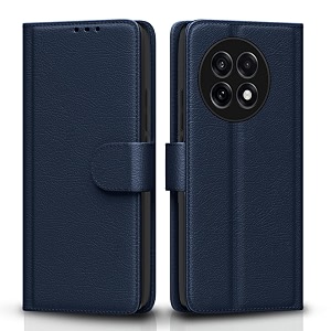 pikkme flip cover leather finish  inside tpu with card pockets  wallet stand and shock proof  complete protection flip case for oneplus 13r 5gblue