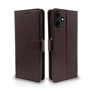 pikkme flip cover leather finish  inside tpu with card pockets  wallet stand and shock proof  complete protection flip case for samsung galaxy a06 coffee