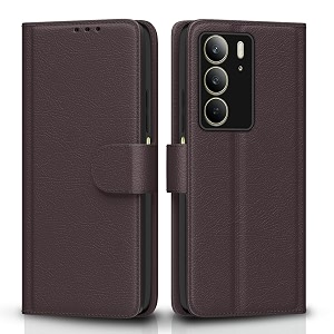 pikkme flip cover leather finish  inside tpu with card pockets  wallet stand and shock proof  complete protection flip case for realme c75coffee