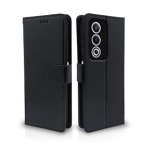 pikkme flip cover leather finish  inside tpu with card pockets  wallet stand and shock proof  complete protection flip case for oppo a3 pro 5g black