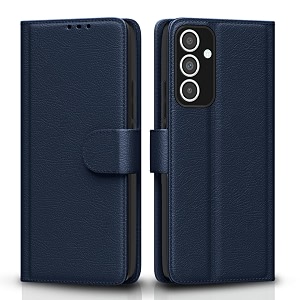 pikkme flip cover leather finish  inside tpu with card pockets  wallet stand and shock proof  complete protection flip case for samsung galaxy m55 5g  m55s 5g  f55 5g blue