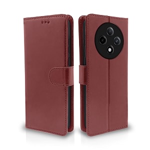 pikkme flip cover leather finish  inside tpu with card pockets  wallet stand and shock proof  complete protection flip case for oppo f27 5g brown