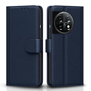 pikkme flip cover leather finish  inside tpu with card pockets  wallet stand and shock proof  complete protection flip case for oneplus 11 5gblue