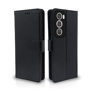 pikkme flip cover leather finish  inside tpu with card pockets  wallet stand and shock proof  complete protection flip case for oppo reno 12 pro 5g black
