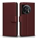 Pikkme Flip Cover Leather Finish | Inside TPU with Card Pockets | Wallet Stand and Shock Proof | Complete Protection Flip Case for OnePlus 11 5G(Brown)