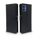 Pikkme Flip Cover Leather Finish | Inside TPU with Card Pockets | Wallet Stand and Shock Proof | Complete Protection Flip Case for Moto G14(Black)
