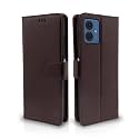 Pikkme Flip Cover Leather Finish | Inside TPU with Card Pockets | Wallet Stand and Shock Proof | Complete Protection Flip Case for Moto G14(Coffee)