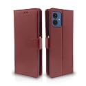 Pikkme Flip Cover Leather Finish | Inside TPU with Card Pockets | Wallet Stand and Shock Proof | Complete Protection Flip Case for Moto G14(Brown)