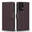 Pikkme Flip Cover Leather Finish | Inside TPU with Card Pockets | Wallet Stand and Shock Proof | Complete Protection Flip Case for Moto G35 5G(Coffee)
