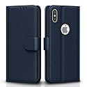 Pikkme Flip Cover Leather Finish | Inside TPU with Card Pockets | Wallet Stand and Shock Proof | Complete Protection Flip Case for iPhone X/Xs(Blue)