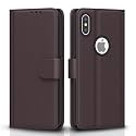 Pikkme Flip Cover Leather Finish | Inside TPU with Card Pockets | Wallet Stand and Shock Proof | Complete Protection Flip Case for iPhone X/Xs(Coffee)