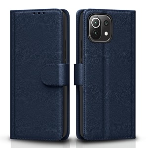 pikkme flip cover for mi 11 lite  leather finish  shockproof with card pockets amp wallet stand  ultimate protection caseblue