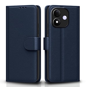 pikkme flip cover for mi redmi note 17 5g leather finish  inside tpu with card pockets  wallet stand and shock proof  complete protection flip case blue
