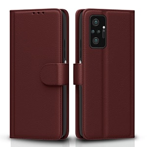 pikkme flip cover for mi redmi note 10 pronote 10 pro max  leather finish  shockproof with card pockets amp wallet stand  ultimate protection case brown