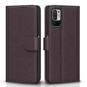 pikkme flip cover for mi redmi note 10t 5g  poco m3 pro 5g  leather finish  shockproof with card pockets amp wallet stand  ultimate protection casecoffee