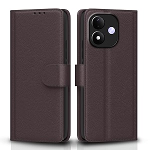 pikkme flip cover for mi redmi note 17 5g leather finish  inside tpu with card pockets  wallet stand and shock proof  complete protection flip case coffee