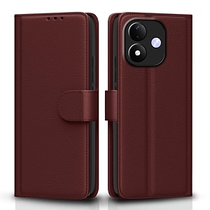 pikkme flip cover for mi redmi note 17 5g leather finish  inside tpu with card pockets  wallet stand and shock proof  complete protection flip case brown