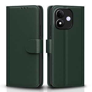 pikkme flip cover for mi redmi note 17 5g leather finish  inside tpu with card pockets  wallet stand and shock proof  complete protection flip case green
