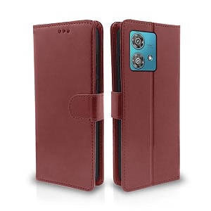 pikkme flip cover for moto edge 40 neo 5g  leather finish  shockproof with card pockets amp wallet stand  ultimate protection case brown