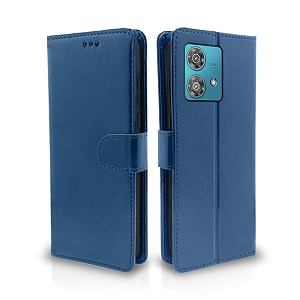 pikkme flip cover for moto edge 40 neo 5g leather finish  shockproof with card pockets amp wallet stand  ultimate protection case blue