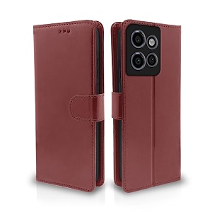 pikkme flip cover for moto edge 50 neo 5g  leather finish  shockproof with card pockets amp wallet stand  ultimate protection case brown