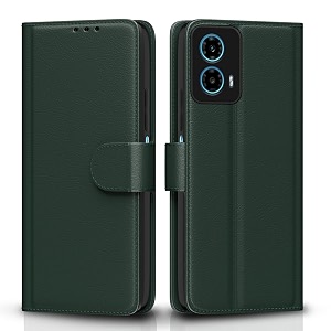 pikkme flip cover for moto g34  g45 5g  leather finish  shockproof with card pockets amp wallet stand  ultimate protection casegreen
