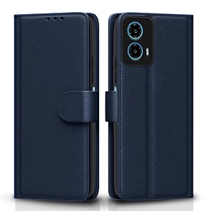 pikkme flip cover for moto g34  g45 5g  leather finish  shockproof with card pockets amp wallet stand  ultimate protection case blue