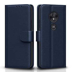 pikkme flip cover for moto g6 play leather finish  shockproof with card pockets amp wallet stand  ultimate protection caseblue
