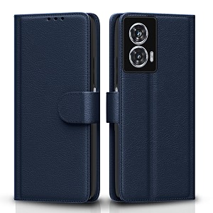 pikkme flip cover for moto g85 5g leather finish  inside tpu with card pockets  wallet stand and shock proof  complete protection flip caseblue