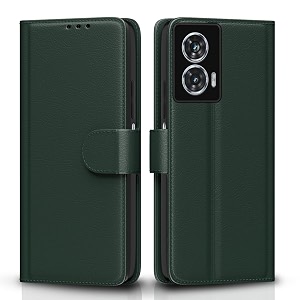 pikkme flip cover for moto g85 5g leather finish  inside tpu with card pockets  wallet stand and shock proof  complete protection flip casegreen
