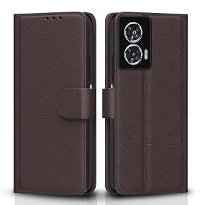 pikkme flip cover for moto g85 5g leather finish  inside tpu with card pockets  wallet stand and shock proof  complete protection flip casecoffee