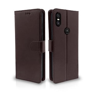 pikkme flip cover for moto one power  leather finish  shockproof with card pockets amp wallet stand  ultimate protection casecoffee