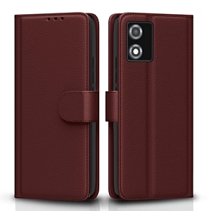 pikkme flip cover for motorola moto e13  leather finish  shockproof with card pockets amp wallet stand  ultimate protection case brown
