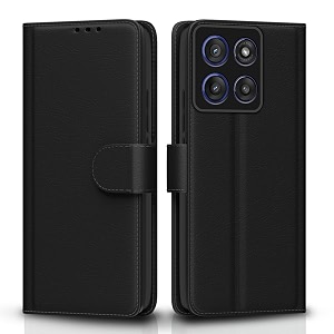 pikkme flip cover for motorola moto edge 60 pro 5g leather finish  inside tpu with card pockets  wallet stand and shock proof  complete protection flip caseblack