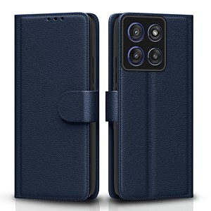 pikkme flip cover for motorola moto edge 60 pro 5g leather finish  inside tpu with card pockets  wallet stand and shock proof  complete protection flip caseblue