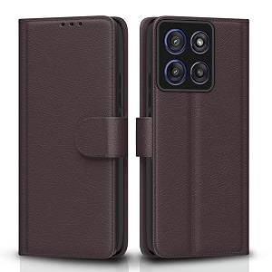 pikkme flip cover for motorola moto edge 60 pro 5g leather finish  inside tpu with card pockets  wallet stand and shock proof  complete protection flip casecoffee