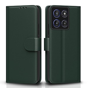 pikkme flip cover for motorola moto edge 60 pro 5g  leather finish  shockproof with card pockets amp wallet stand  ultimate protection casegreen